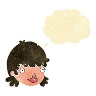 cartoon staring girl with thought bubble