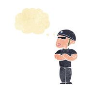 cartoon security guard with thought bubble N2