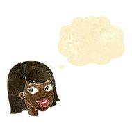 cartoon happy female face with thought bubble N26