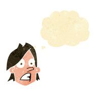 cartoon frightened face with thought bubble