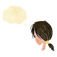 Cartoon Girl Looking Thoughtful With Thought Bubble N2