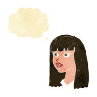 cartoon pretty girl with long hair thought bubble