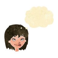 cartoon smiling woman with thought bubble