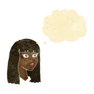 cartoon pretty girl with long hair thought bubble N2