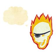 cartoon flaming pirate skull with thought bubble N2