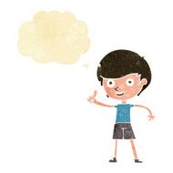 cartoon boy giving thumbs up symbol with thought bubble