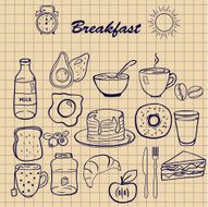 Set of breakfast food