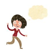 cartoon happy waving girl with thought bubble N2