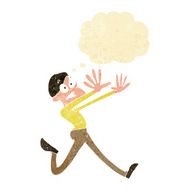 cartoon man running away with thought bubble