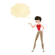 cartoon woman pointing with thought bubble N19