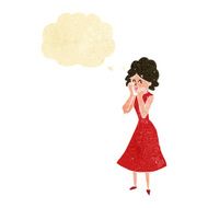 cartoon worried woman with thought bubble N8