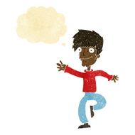 cartoon happy man dancing with thought bubble N4