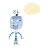 funny cartoon robot with thought bubble N4