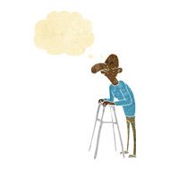 cartoon old man with walking frame thought bubble N2
