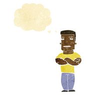 cartoon tough guy with folded arms thought bubble