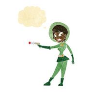 cartoon sci fi girl with thought bubble