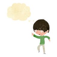cartoon worried boy pointing with thought bubble N2