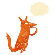 cartoon fox licking paw with thought bubble