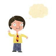 cartoon school boy answering question with thought bubble N4
