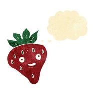 cartoon happy strawberry with thought bubble