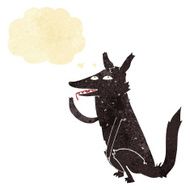 cartoon wolf licking paw with thought bubble