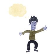cartoon happy vampire man with thought bubble N3
