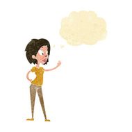 cartoon woman waving with thought bubble N45