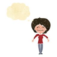 cartoon woman shrugging shoulders with thought bubble N38