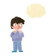 cartoon worried person with thought bubble