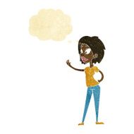cartoon woman waving with thought bubble N46
