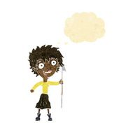 cartoon crazy woman with spear thought bubble
