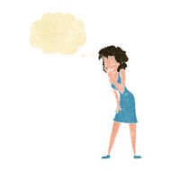 cartoon woman laughing with thought bubble