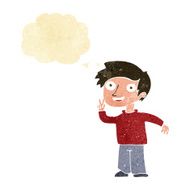 cartoon boy posing for photo with thought bubble N2