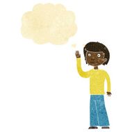 cartoon friendly boy waving with thought bubble N2