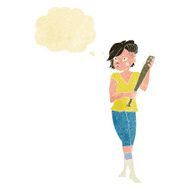cartoon pretty punk girl with baseball bat thought bubble