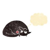 cartoon curled up dog with thought bubble