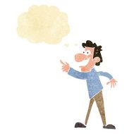 cartoon man pointing and laughing with thought bubble N3