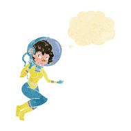 cartoon space woman with thought bubble