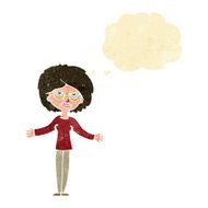 cartoon woman wearing spectacles with thought bubble N6