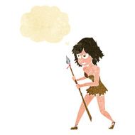 cartoon cave girl with thought bubble