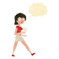 cartoon soccer girl with thought bubble