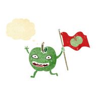 cartoon apple with flag thought bubble