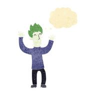 cartoon happy vampire man with thought bubble N6