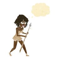 cartoon cave girl with thought bubble N2