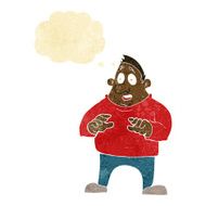 cartoon excited overweight man with thought bubble