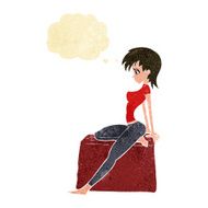 cartoon pin up pose girl with thought bubble