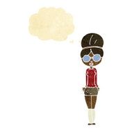 cartoon librarian woman with thought bubble