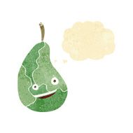 cartoon happy pear with thought bubble