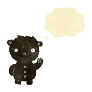 cartoon waving black bear with thought bubble N3