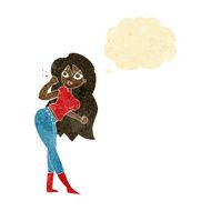cartoon woman raising fist with thought bubble N2